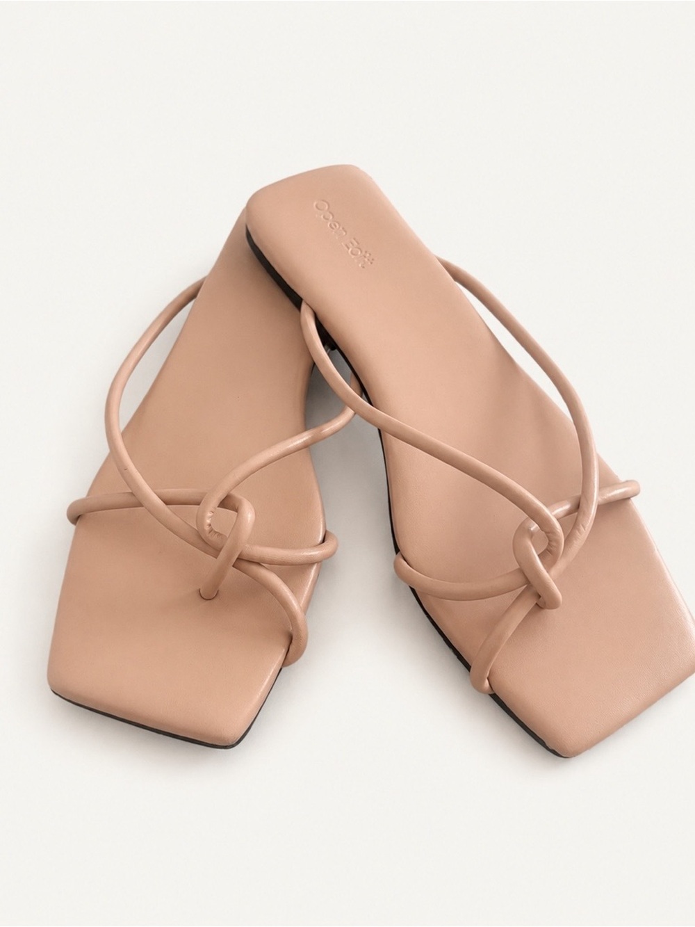 Open Edit Nude Strappy Square-Toe Flat Sandals